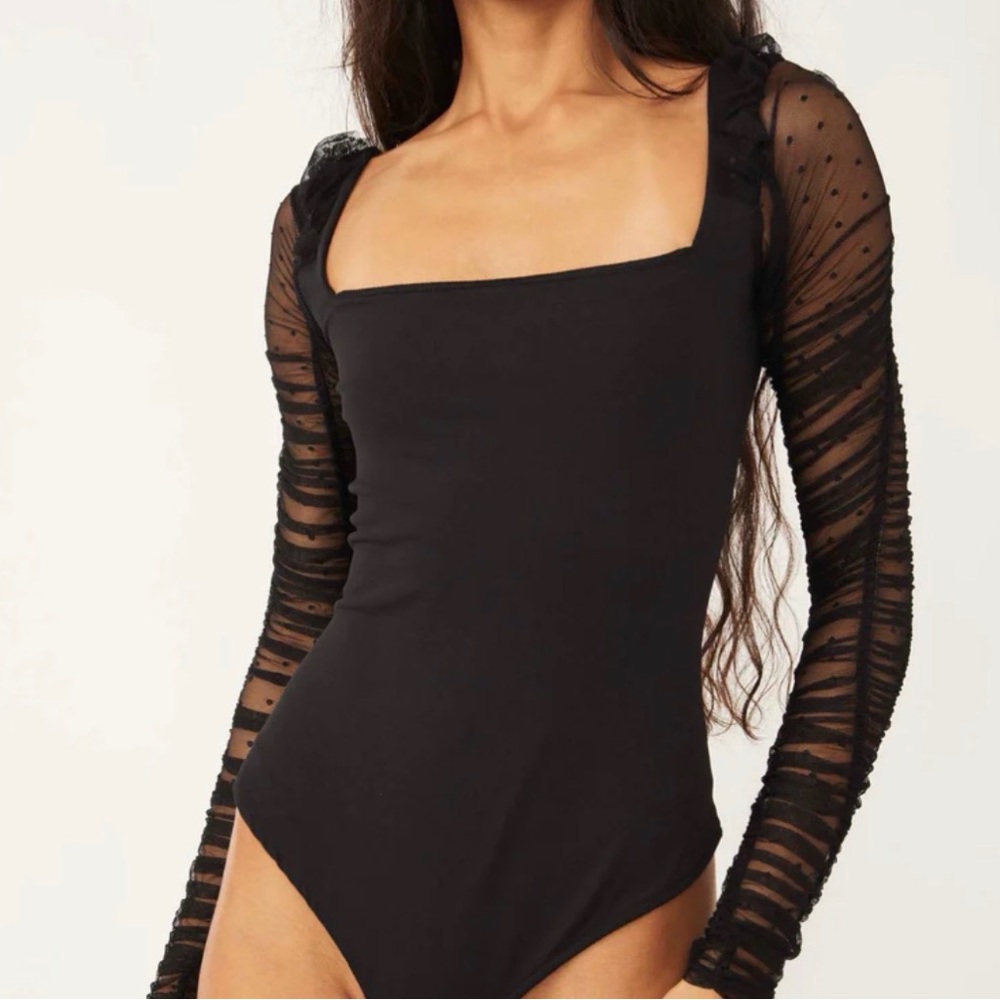 Free People Must Be Love Bodysuit with Sheer Swiss Dot Sleeves
